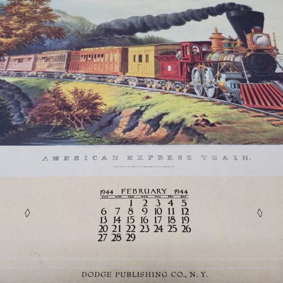 2 VTG 1944 Currier & Ives Calendars Home To Thanksgiving, American Express Train - Picture 2 of 5
